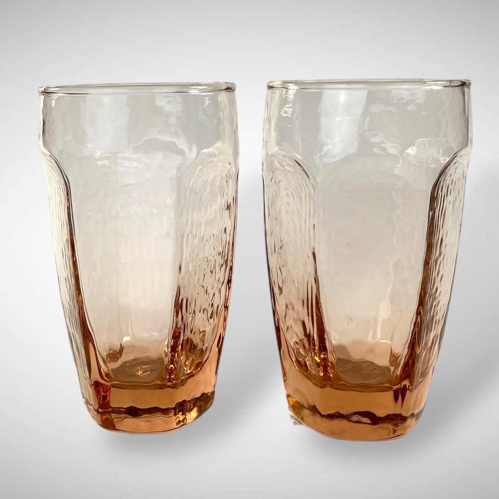 Set of 2 Libbey Chivalry Pink Drinking‎ Glasses Textured Panels 1980s